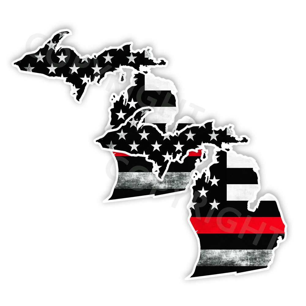 Thin Red Line Decal State Michigan window vinyl sticker Various Size Distress