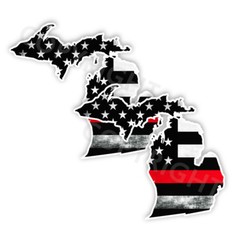 Thin Red Line Decal State Michigan window vinyl sticker Various Size Distress