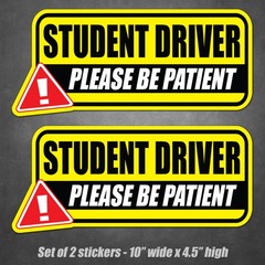 Student Driver Please Be Patient 2 Pack Car Bumper Stickers Vinyl Decals 10×4.5