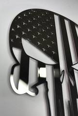 Stainless Steel Punisher Skull Emblem Decal Sticker American Flag Polished Large