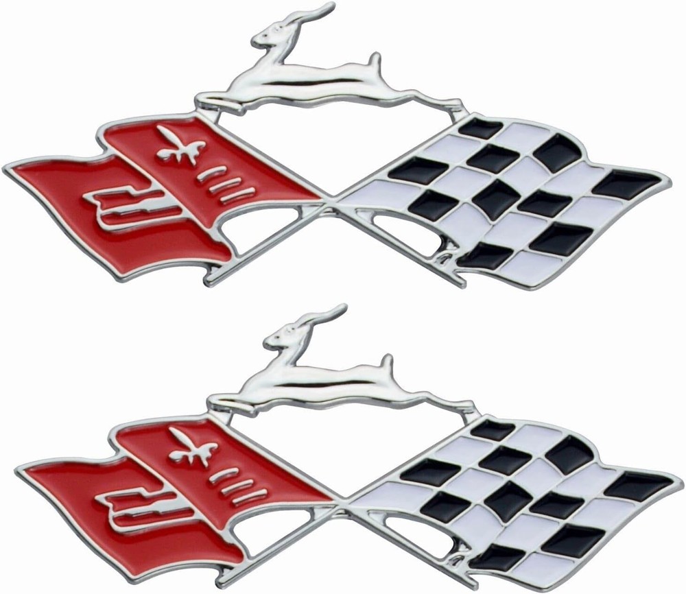 2Pcs Metal Impala SS Emblems Rear Side Crossed Flags Badge Replacement Red