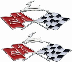 2Pcs Metal Impala SS Emblems Rear Side Crossed Flags Badge Replacement Red