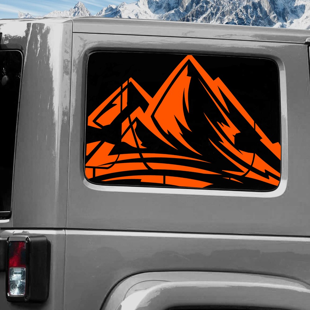 Rear Window Wrap Graphic Decal for Jeep Wrangler 2011-2020 MOUNTAINS ORANGE