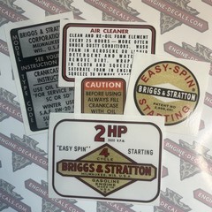 Briggs & Stratton Minibike engine decal 2-hp Easy-Spin 1960s Set of 5