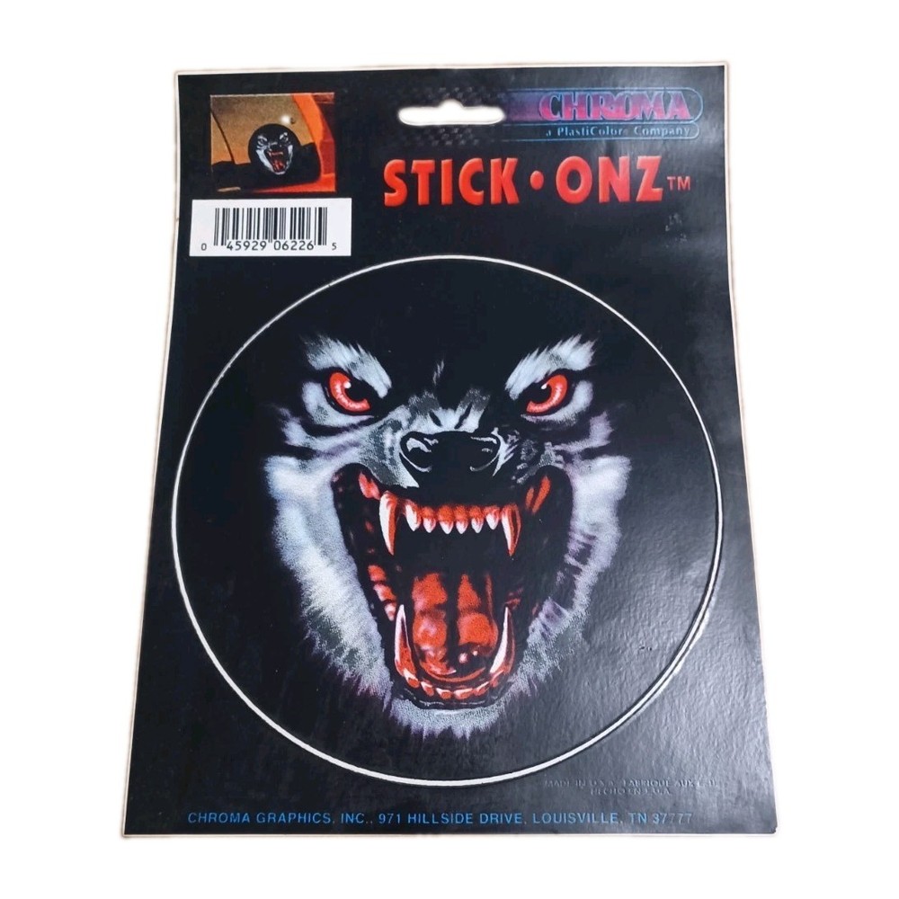 Vintage Chroma Plasticolor Stick Onz Wolf Car Decal Sticker Made USA