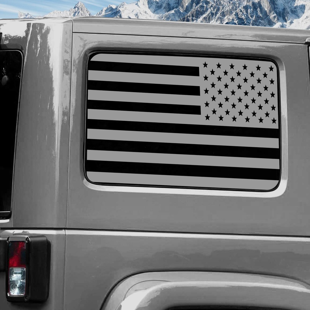 Rear Window Wrap Graphic Decal for Jeep Wrangler 2011-2020 USA FLAG SILVER