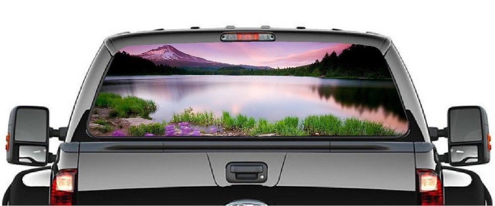 MOUNTAIN LAKE PICK-UP TRUCK BACK WINDOW GRAPHIC DECAL PERFORATED VINYL