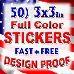 50 3×3 Custom Printed Full Color Outdoor Vinyl Car Bumper Sticker Decal Die Cut