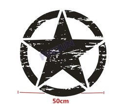 1x Black Car Door Bonnet Hood Sticker Army Military Star Graphic Decal 50 x 50cm