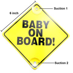 BABY ON BOARD DECAL 6 x 6 ” Yellow Safety Sign with Suction Cup