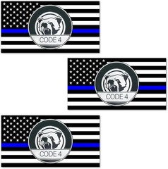 3PCS Thin Blue Line Sticker Code 4, American Flag Thin Blue Line Car Decal, Poli