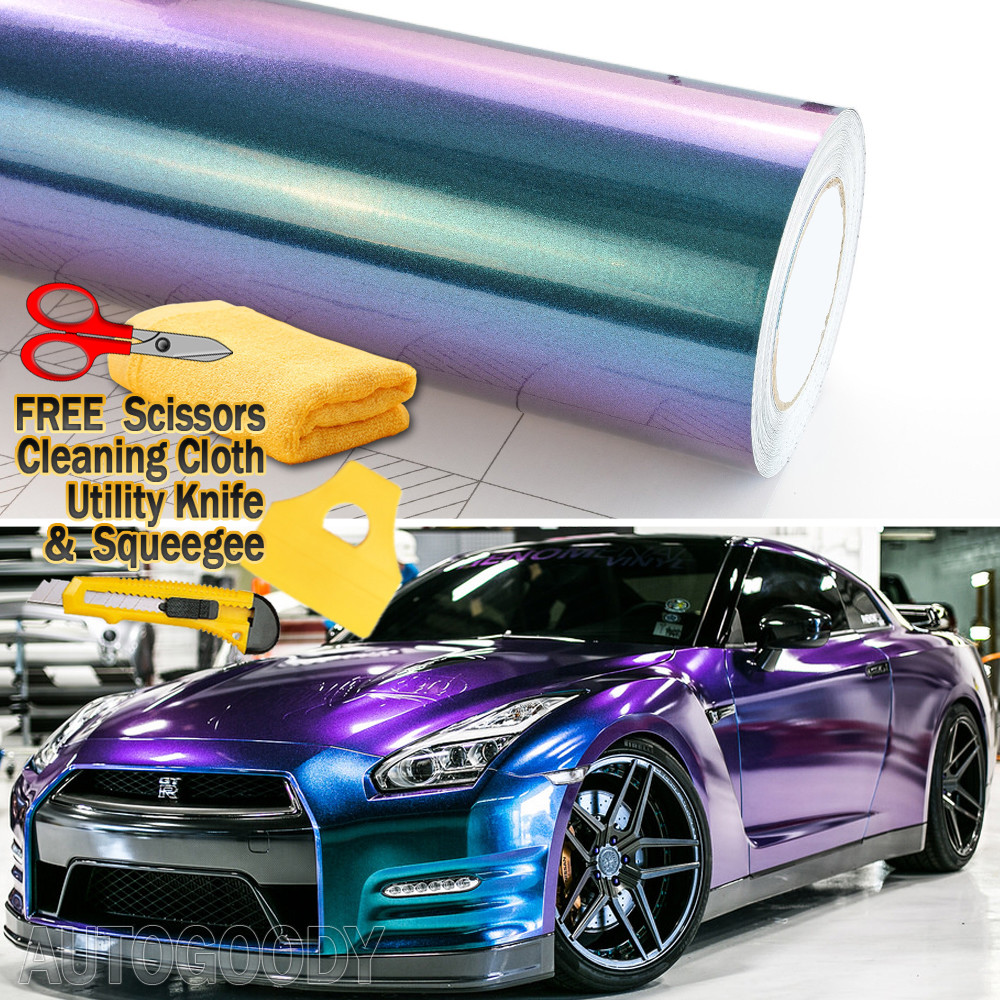 120″ x 60″ Gloss Metallic Chameleon Purple Teal Vinyl Film Wrap Air Bubble Free
