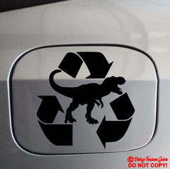 RECYCLED DINOSAURS Vinyl Decal Sticker Car Window Bumper FUEL GAS DOOR SYMBOL