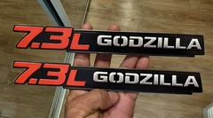 7.3L GODZILLA 11″ Engine Emblems – Red Black – 3D Texture Badge Pair