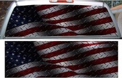 American flag diamond plate dark rear window view thru graphic decal wrap