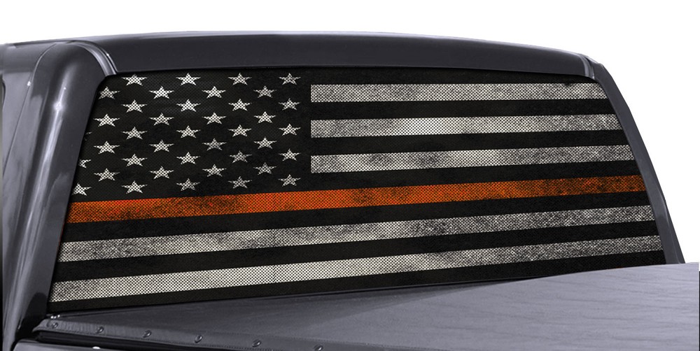 FGD Truck Rear Window Wrap Orange Line Search & Rescue Perforated Flag