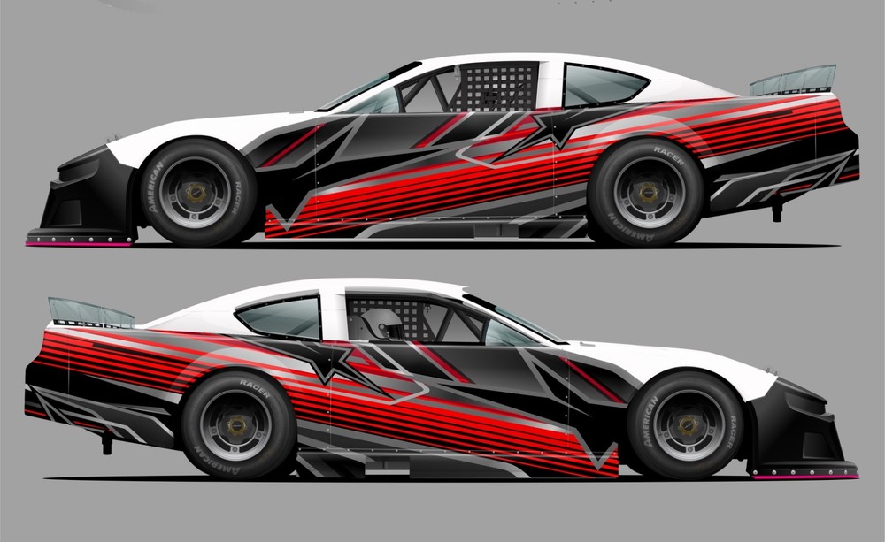 Race Car Side Wrap Decals Late Model, Street Stock, Modified Red and Black #56