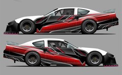 Race Car Side Wrap Decals Late Model, Street Stock, Modified Red and Black #60