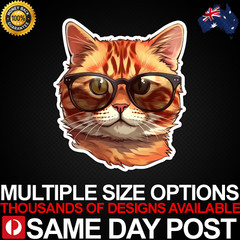 CUTE GINGER CAT GLASSES Vinyl Car Sticker Decal Cheap Animals Laptop Wildlife