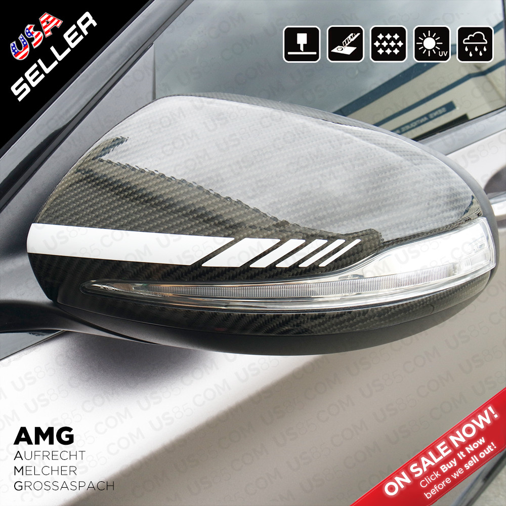 For New Mercedes Mirror Cover Trim Strip Sticker Vinyl Racing Decal AMG – White