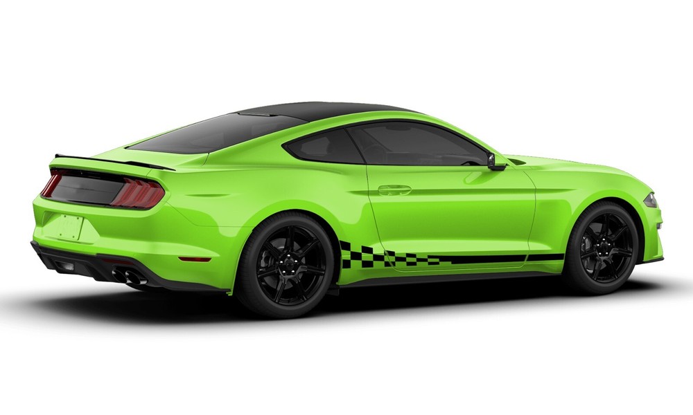 Wavy flag side stripes graphics stickers decals compatible with Ford Mustang