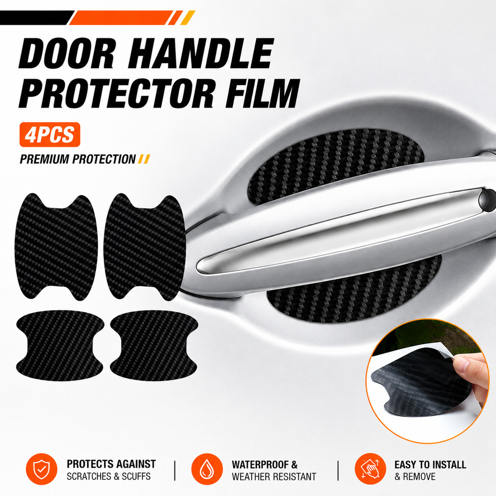 4PCS Carbon Fiber Car Door Handle Scratch-Resistant Protective Film Stickers