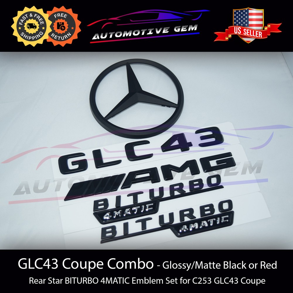 GLC43 COUPE AMG BITURBO 4MATIC Rear Star Emblem Black Combo Set Mercedes C253
