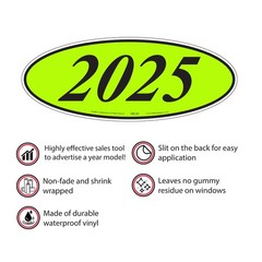 EZ-Line Car Dealer Oval Model Year Stickers Large Windshield Sticker Chartreuse