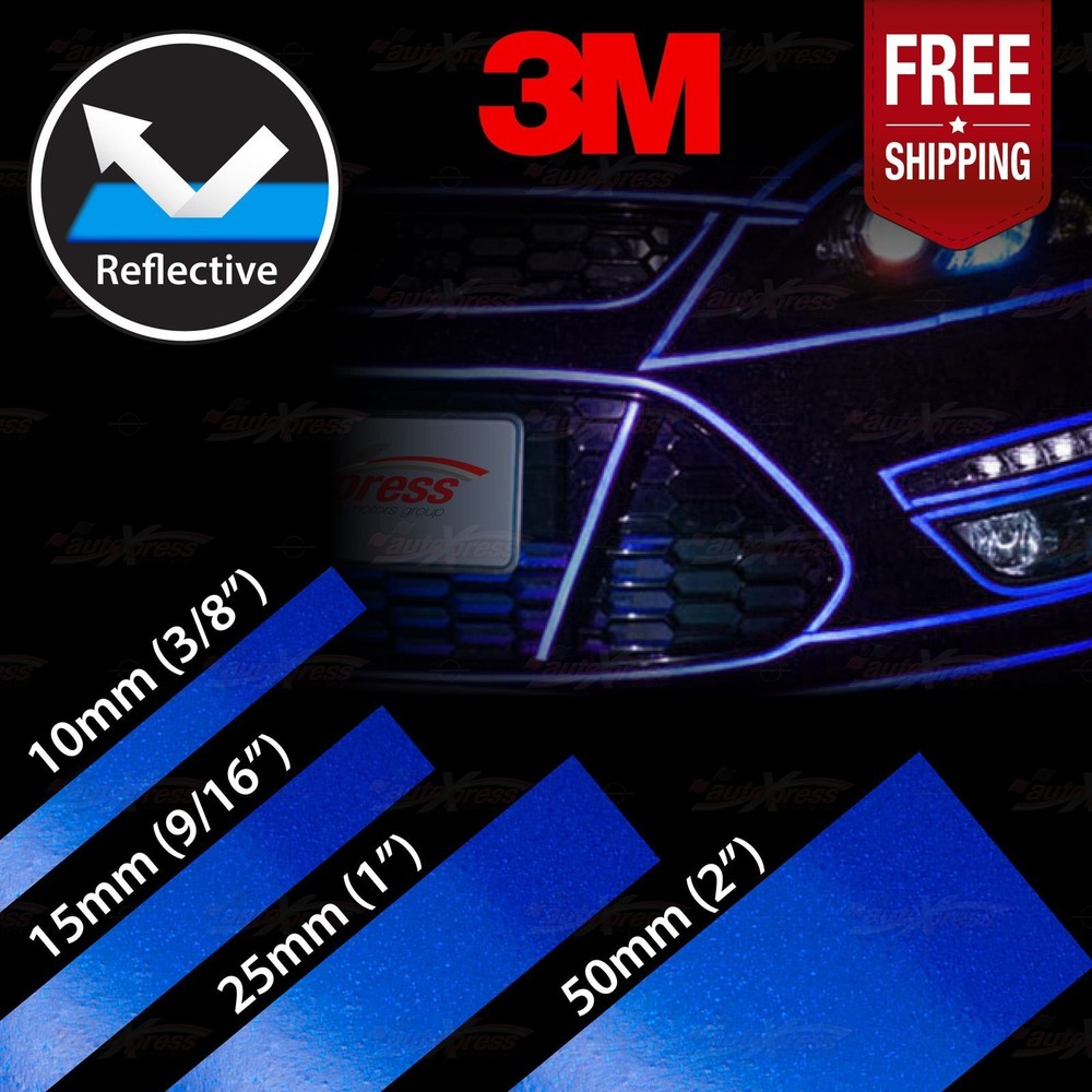 3/8″ 9/16″ 1″ 2″ Waterproof REFLECTIVE Self-Adhesive 3M Vinyl Tape Stickers BLUE