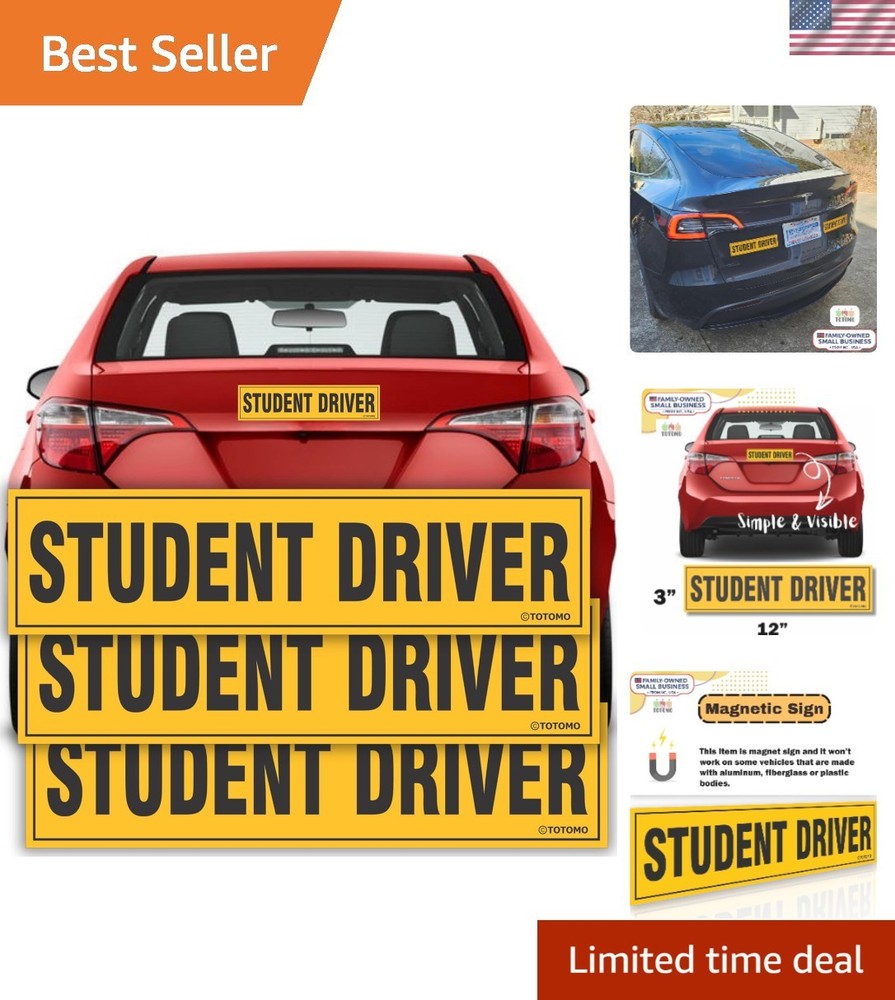 Bright Yellow Student Driver Magnetic Signs – 12×3 Reflective Safety Pack