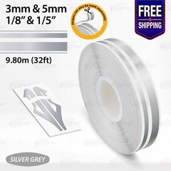 SILVER GREY 1/8″ & 1/5″ Roll Vinyl Pinstriping Stripe Double Line Tape Sticker