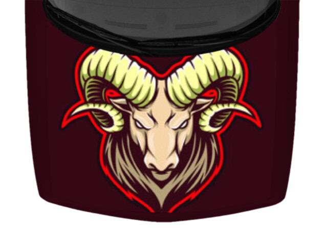 Fits Ram Head Red Yellow Illustrated Truck Hood Wrap Vinyl Car Graphic Decal USA
