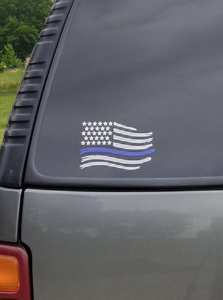 Police flag blue and white car/window vinyl decal 4×6 US Back the blue US Seller