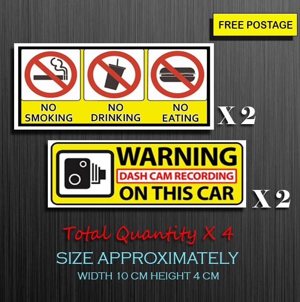 X4 Dash Cam & Don’t Eat,Drink inside the car Total 4 Vinyl Stickers for your car