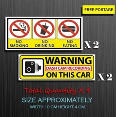 X4 Dash Cam & Don’t Eat,Drink inside the car Total 4 Vinyl Stickers for your car