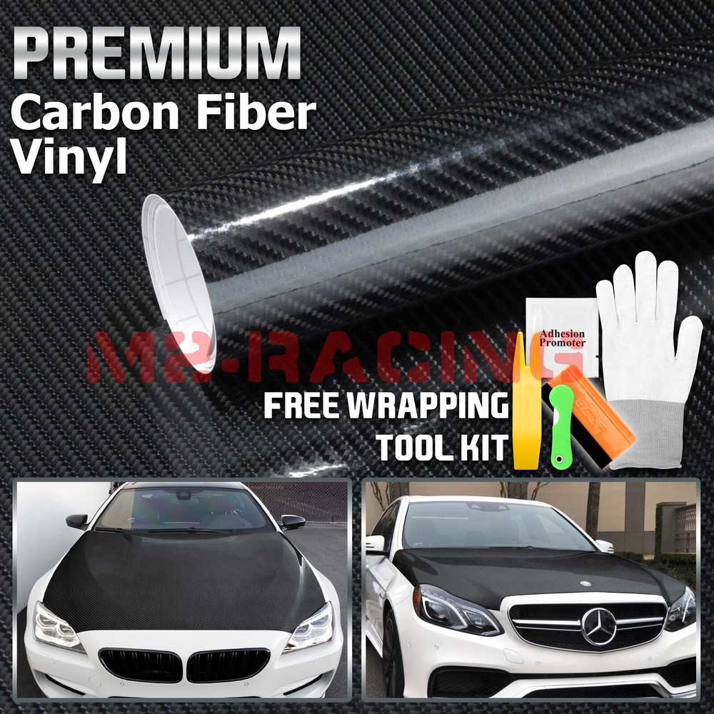 7D Carbon Fiber Black High Gloss Auto Vinyl Wrap Sticker Sheet Film Decal DIY 6D