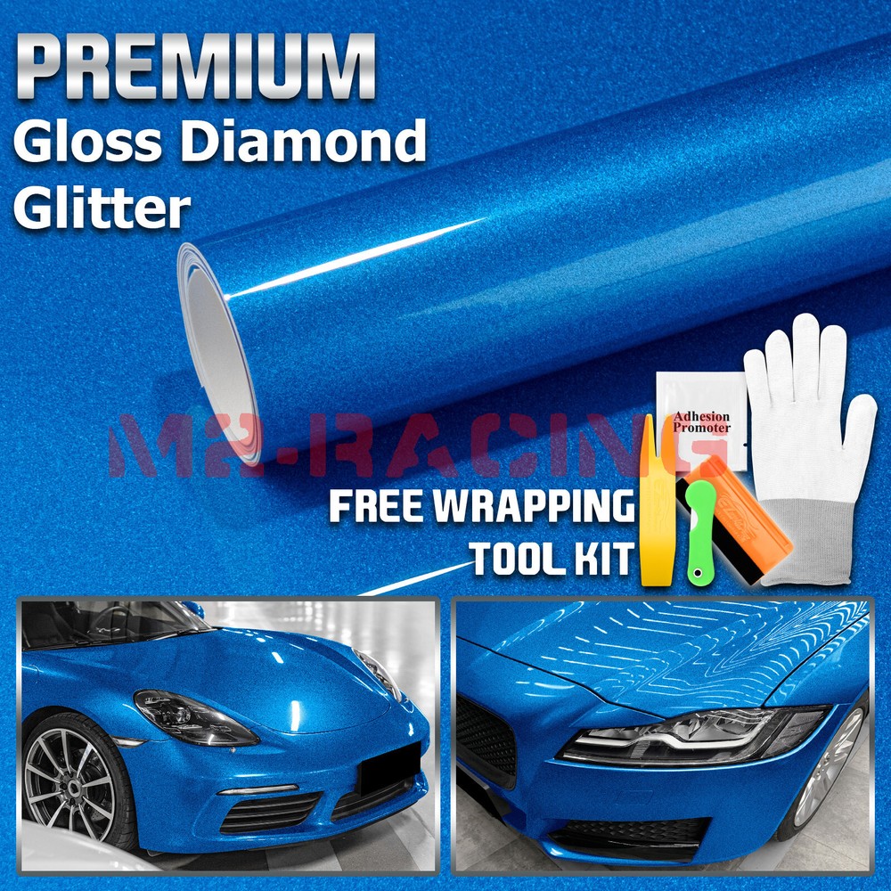 Gloss Diamond Glitter Sky Blue Sparkle Metallic Vinyl Wrap Sticker Decal Sheet