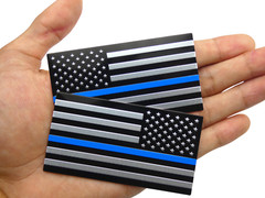 ALUMINUM Thin Blue Line Flag Decal Sticker Support Law Enforcement Police MIRROR