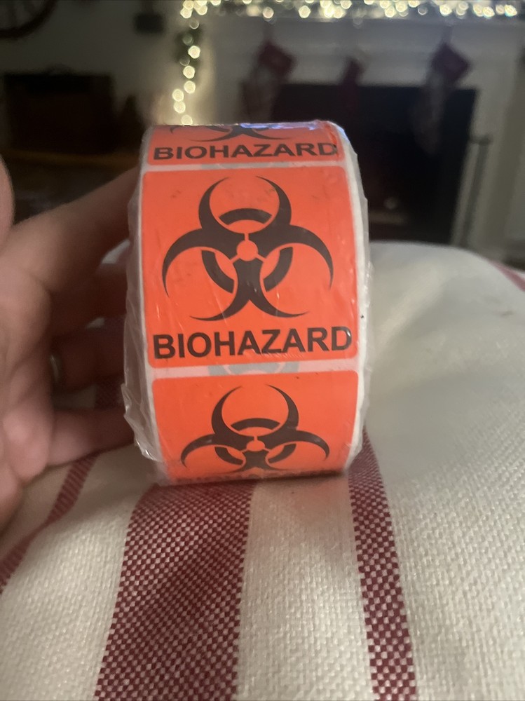 Biohazard 2” x 2″ Perforated Stickers 500 Count Roll Warning Safety Label