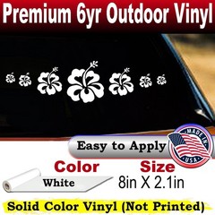Hibiscus Flowers Row Car Truck Window Laptop Decal Sticker White 8X2.1