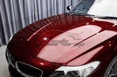 24K Chopped Forged Carbon Fiber Gloss Dark Red Car Vinyl Wrap Sticker Decal Film