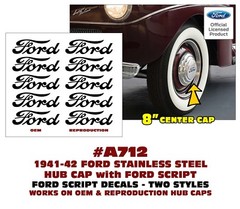 SP A712 1941 1942 FORD TRUCK – STAINLESS STEEL 8″ HUB CAP – FORD SCRIPT DECALS