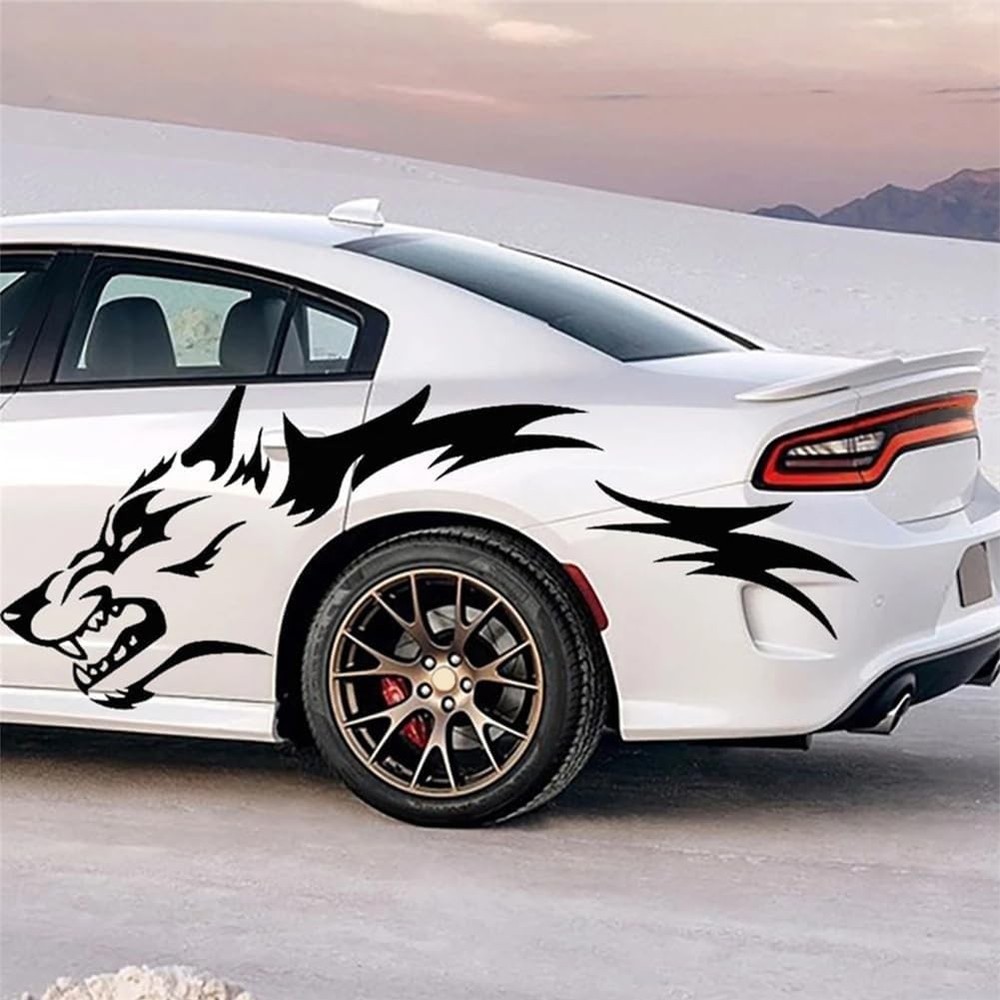 2PCS Wolf Graphics Car Decal Car Body Side Sticker Self-Adhesive Exterior Decor