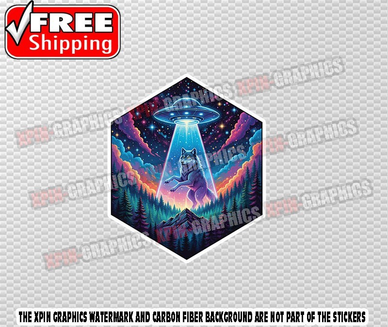 UFO Abduction Wolf Alien Vinyl Decal Sticker B