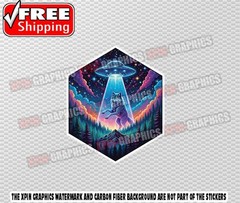 UFO Abduction Wolf Alien Vinyl Decal Sticker B