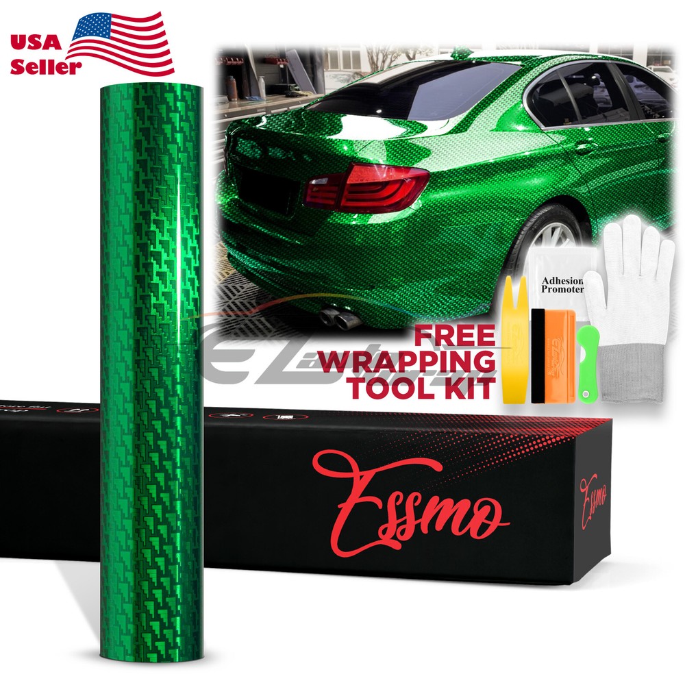 PET Squadron Carbon Fiber Gloss Emerald Green Car Vehicle Vinyl Wrap Decal Sheet