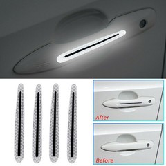 4x Carbon Fiber Reflective Strip Car Door Handle Safety Warning Sticker