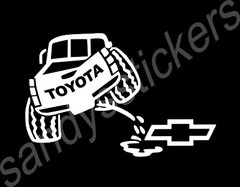 Toyota Peeing on Chevy – Vinyl Decal Sticker – Tacoma Tundra 4Runner – 6″ wide