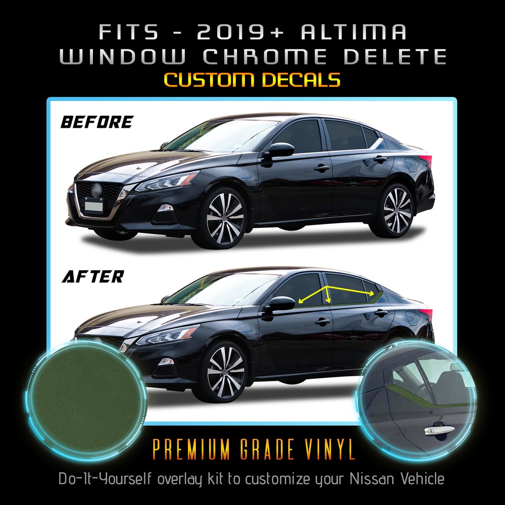For 2019-2020 Nissan Altima Window Overlay Precut Chrome Delete Kit – Flat Matte