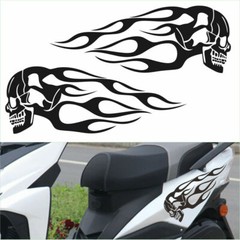 2pcs Set Motorcycle Gas Tank Flaming Flames Skull Badge Vinyl Decal Sticker